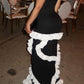 Robe longue sirène à fines bretelles style vintage luxueux et tendance | Robe longue à volants noirs et blancs pour gala, exposition d'art et événement social de luxe gh6441
