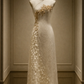 ✨Girlhomeshops-Ivory Sleeveless Qipao with Gradient Gold Beaded Sequins gh10522