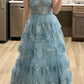 girlhomeshops-Gray/Blue Long Princess Sparkling Sequined Long Tulle Prom Dress Graduation Dress gh5925