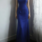Royal Blue Double Spaghetti Strap Mermaid Evening Gown, Square Neck Satin Fitted Long Formal Prom Dress gh9120