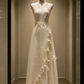 ✨Girlhomeshops-Cream White Sheer Petal 3D Floral Sleeveless A-line Qipao Cheongsam gh10414