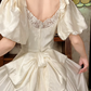 Long Prom & Wedding Dress, Off‑White With Puff Sleeves, Fitted Waist, Full Flared Skirt gh8608