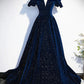 Dunkelblau/burgunderrot glänzendes elegantes langes Ballkleid aus Samt für formelle Anlässe gh3211