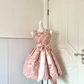 Women Pink Homecoming Dress, Sleeveless Round Neck 3D Floral Jacquard Fabric Satin Bow Waist Sash Pleated Flared A‑Line Mini Party Dress gh9205