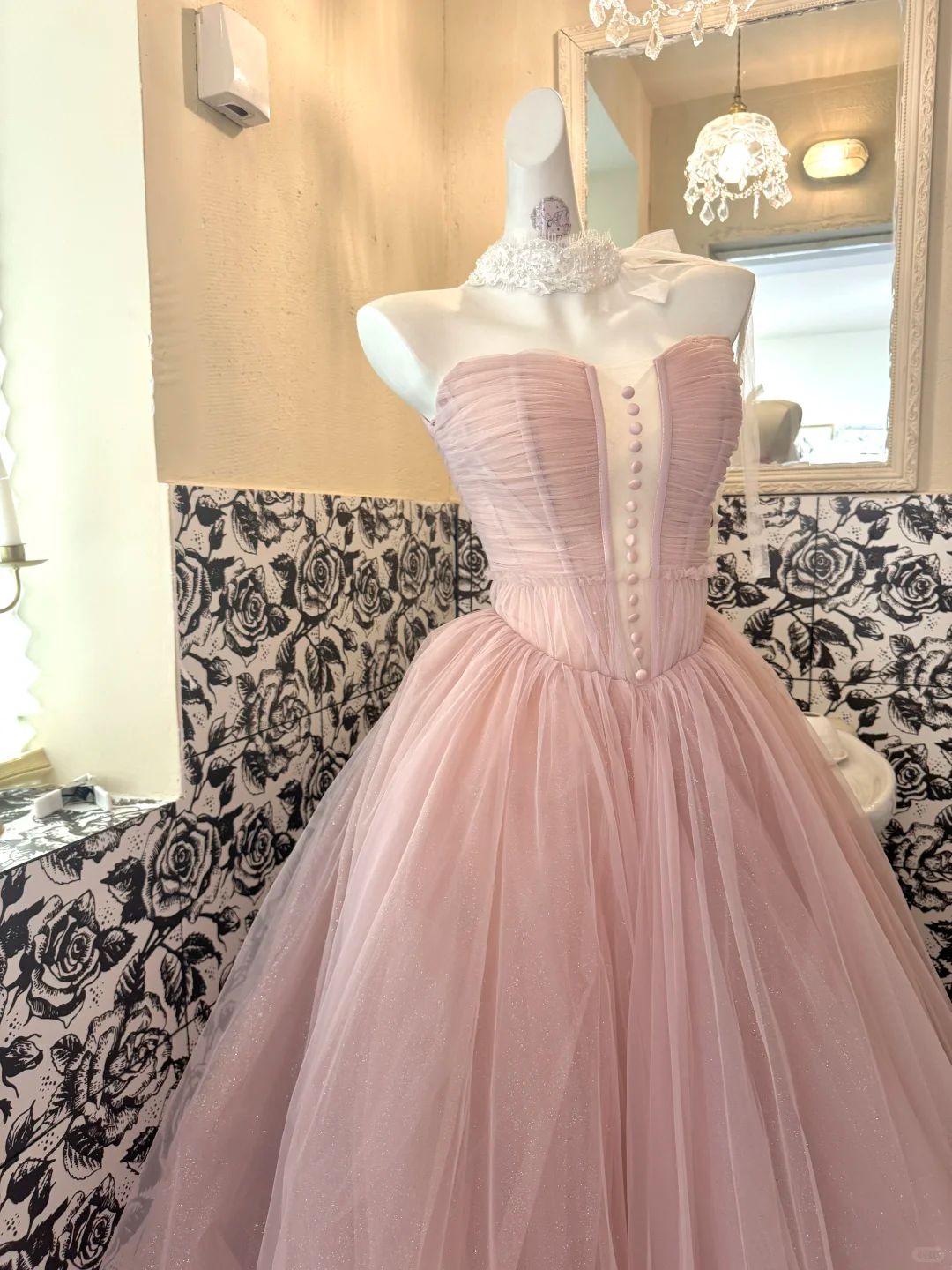 Blush Pink Strapless Cinched Waist Voluminous Skirt Long Romantic Dress, Wedding Gown gh7791