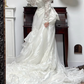 Ivory Vintage Lace High‑Neck Statement Puff‑Sleeve Beaded Pointed‑Bodice Long Train Wedding Dress gh8777