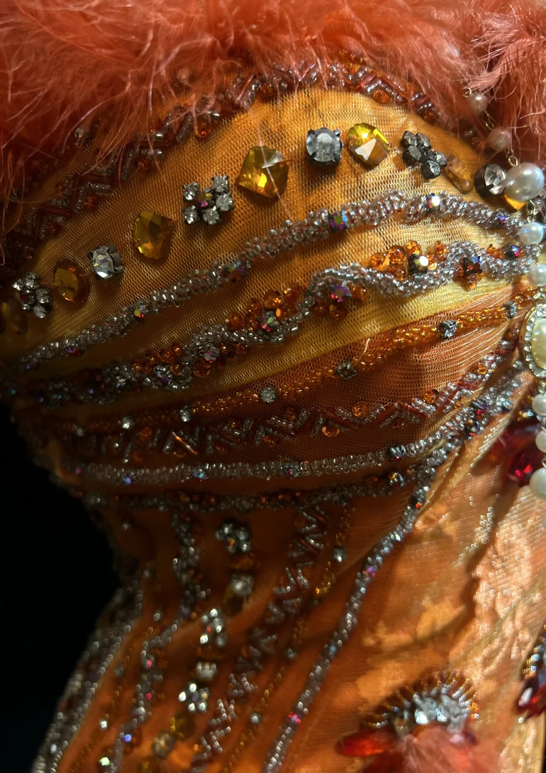 ✨Girlhomeshops-Orange Spaghetti Strap Mermaid Gown Feather 3D Beaded Floral gh10139