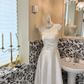 White Satin Strapless Waist-Cinched Full Flared Skirt Elegant Romantic Dress, Wedding Gown gh7651