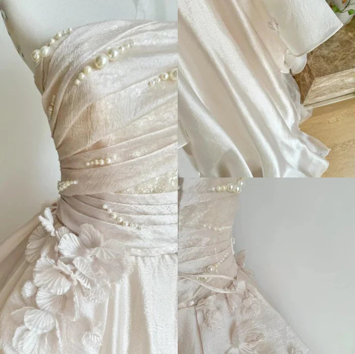 Rosa Wunderschöne Elegante Exquisite Perlen A-Linie Off Schulter Lange Tüll Ballkleid Abendkleid Brautkleid gh3415