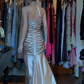Halter Deep V Champagne Satin Evening Gown Front Ruched Mermaid Long Prom Dress gh9693