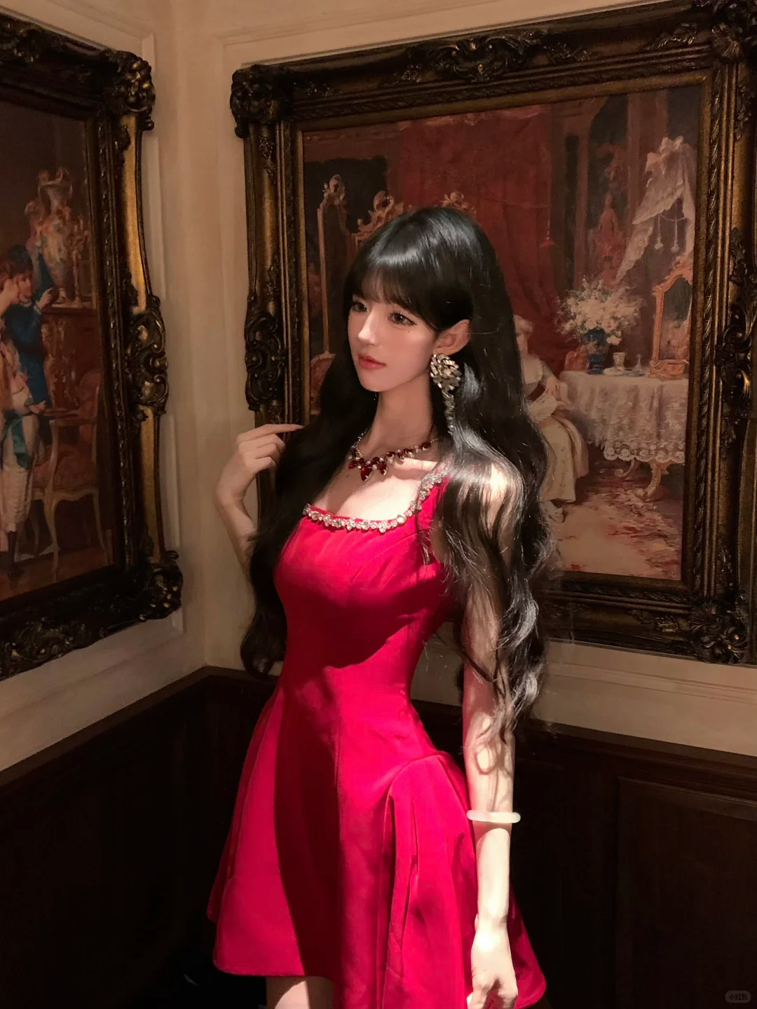 Women Glam Red Wide Strap Homecoming Dress Rhinestone Neck Cutout Back A-Line Flare Short Party Gown gh9436