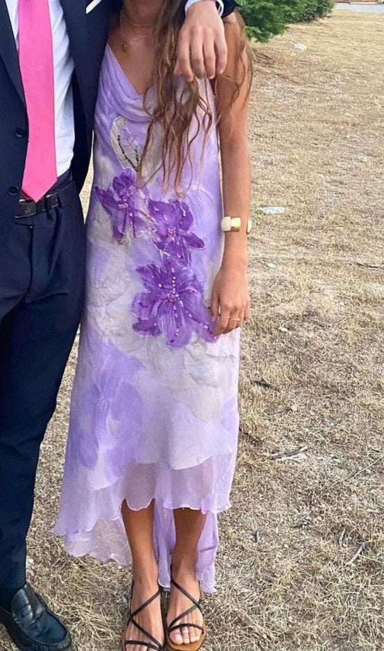 girlhomeshops-Purple Sleeveless Chiffon Midi Prom Dress with Floral Details  gh5819