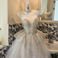 Ivory Strapless Silver Embellished Luxury Elegant Waist-Cinched Voluminous Skirt Long Romantic Dress, Wedding Gown gh7598