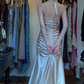 Halter Deep V Champagne Satin Evening Gown Front Ruched Mermaid Long Prom Dress gh9693