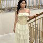 Robe de soirée blanche vintage en mousseline de soie, coupe trapèze, épaules dénudées, longue, à volants, robe de bal, gh3658