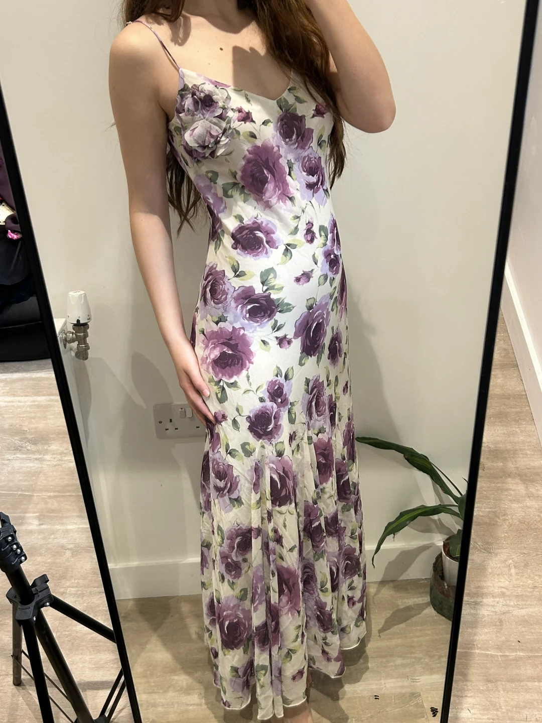 White Base Purple Vintage Print Spaghetti Strap Fitted Waist Slim Sexy Prom Gown, Evening Party Dress gh8449