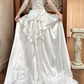 White Vintage Satin A‑Line Wedding Prom Dress, Off‑the‑Shoulder V‑Neck Cape Sleeves, Lace Beaded Bodice, Lace Appliqués Long Train gh8712