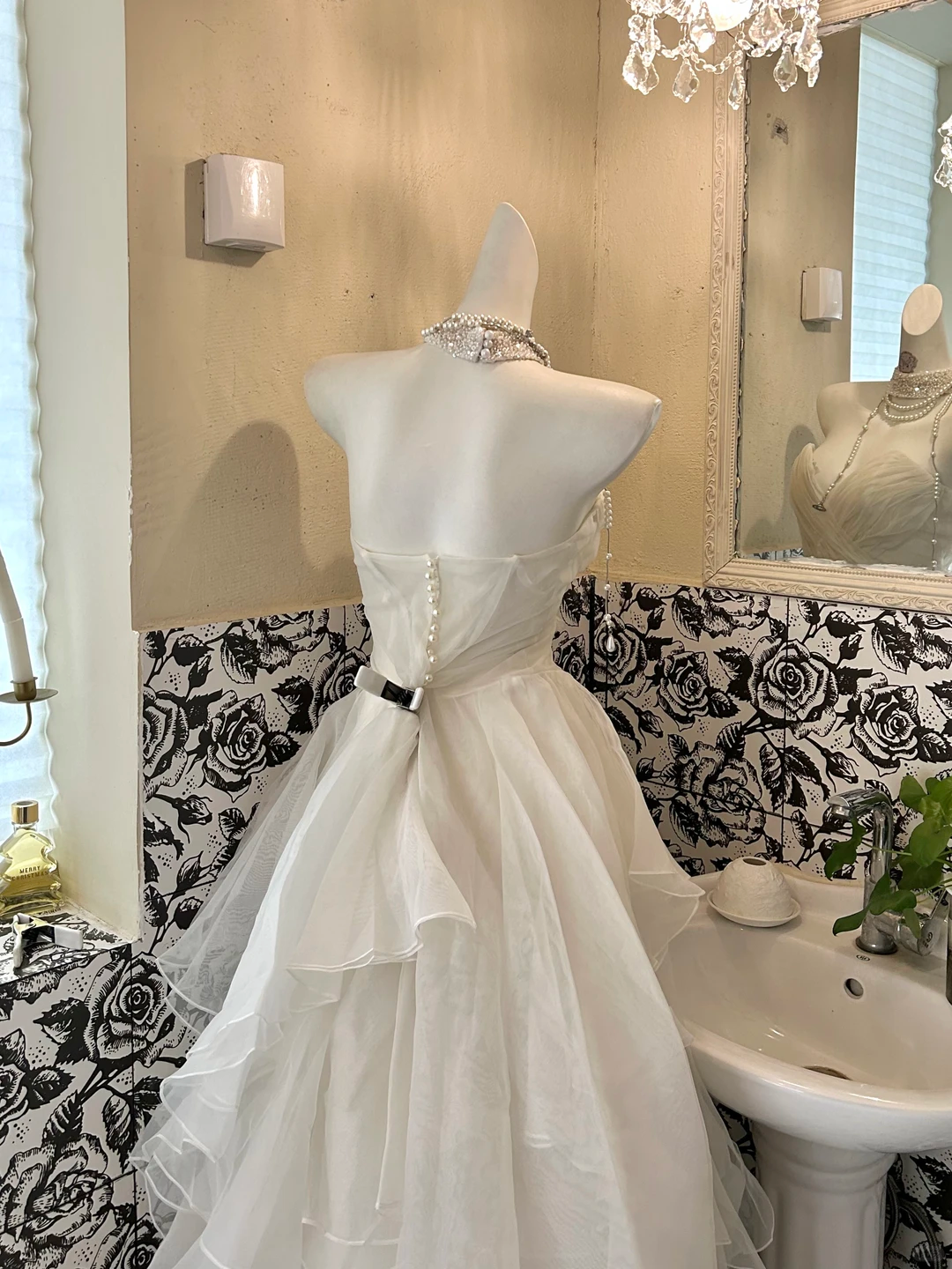 Ivory Strapless Waist-Cinched Multi-Layer Skirt Romantic Dress, Wedding Gown gh7625