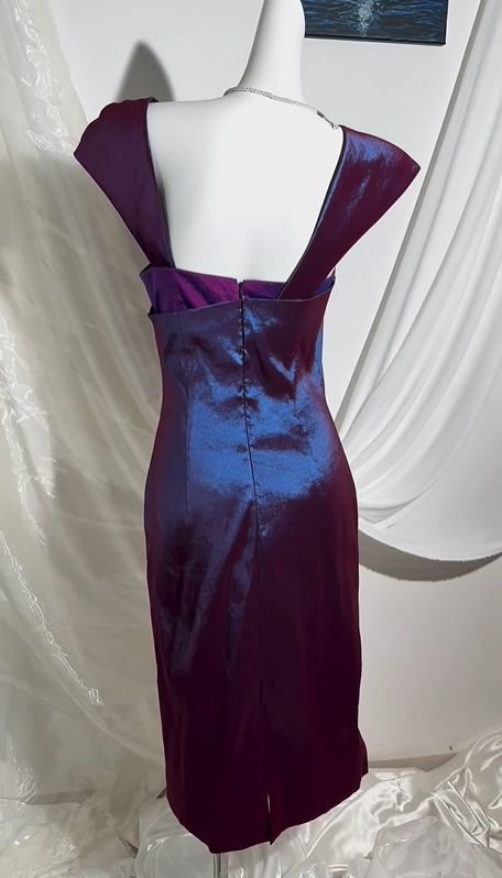 Sexy Vintage Blue Purple Satin Spaghetti Strap Prom & Evening Party Dress, Fitted Waist Bodycon Silhouette gh8564