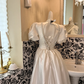 White Puff Sleeve Waist-Cinched Full Flared Vintage Elegant Romantic Dress, Wedding Gown gh7571