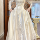 Ivory Vintage Satin Lace Ballgown Wedding Dress, Puff Long Sleeve Bridal Prom Dress gh8732