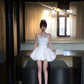 Women Elegant White Spaghetti Strap Homecoming Dress Lace Neck Boned Corset Bubble Puff Short Party Dress gh9432