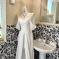 White Off-the-Shoulder Satin Waist-Cinched Slit Sexy Long Romantic Dress, Wedding Gown gh7718