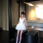 Women Sweet White Wide Strap Square Neck Homecoming Dress Satin Bodice Fluffy Cloud Tulle Short Party Dress gh9416