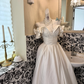 White Off Shoulder Satin Waist-Cinched Full Flared Romantic Dress, Wedding Gown gh7534