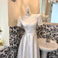 White Satin High Waist Fitted Slimming Full Flared Skirt Romantic Dress, Wedding Gown gh7601