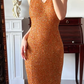 Caramel‑Orange‑Sparkly‑Vintage Halter‑V‑Neck All‑Over‑Hand‑Beaded‑Sequin Bodycon Floor‑Length Column‑Mermaid Evening Prom Gown gh8816