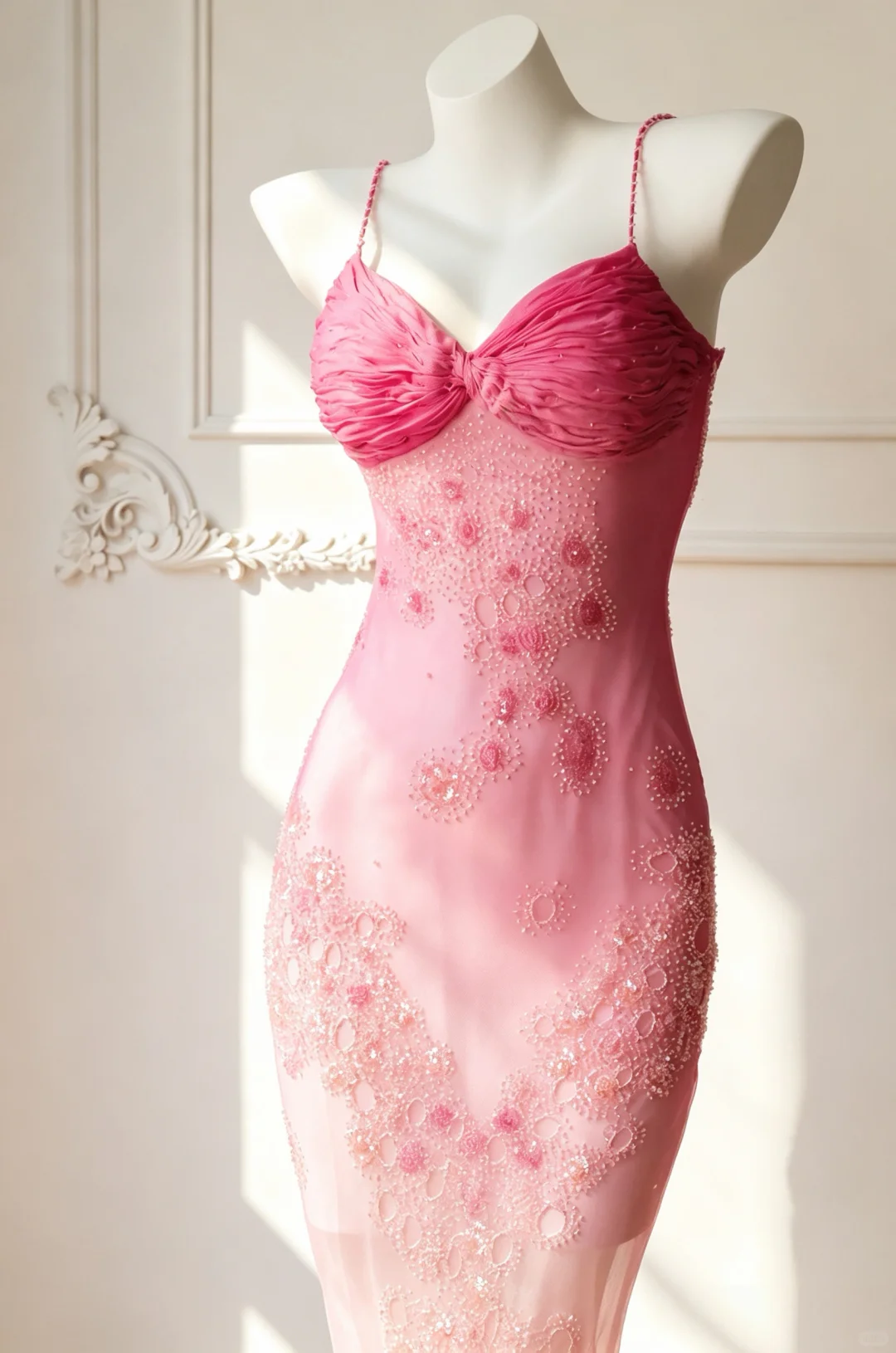 Women Pink Gradient Mermaid Evening Gown Twist Sweetheart Neck Hand-Beaded Tulle Long Formal Dress for Prom gh9564