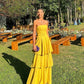 Yellow Fashion Elegant Strapless Long Satin Ruffle Ball Gown Evening Dress Wedding Guest Party Dress gh3159