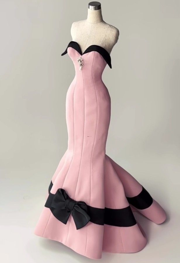 Light Pink Strapless Waist-Cinched Bodycon Mermaid Skirt Evening Dress, Fairy Gown, Romantic Gown gh7459