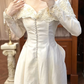 Ivory Vintage Satin Off‑Shoulder Wedding Gown, Pearl Button Lace Bridal Prom Dress gh8722