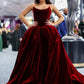 Burgundy velvet stylish elegant long ball gown evening dress gh3041