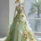 ✨Girlhomeshops-Ombre Green Fairy Evening Gown, Spaghetti Strap, 3D Flowers, Layered Ruffle Tulle Prom Dress gh10494