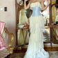Robe de soirée blanche vintage en mousseline de soie, coupe trapèze, épaules dénudées, longue, à volants, robe de bal, gh3658