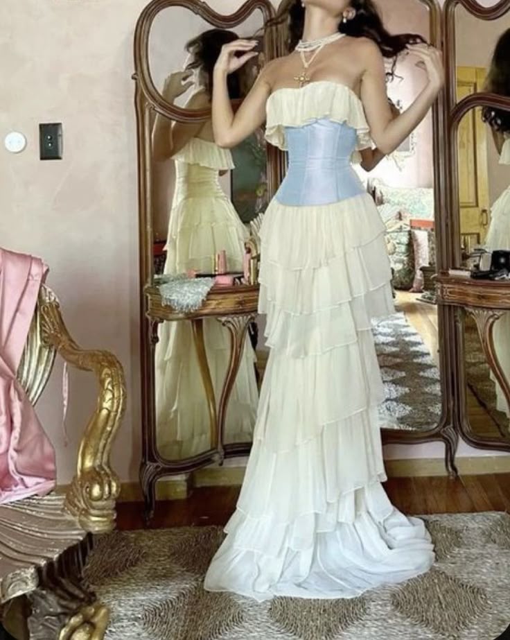 Robe de soirée blanche vintage en mousseline de soie, coupe trapèze, épaules dénudées, longue, à volants, robe de bal, gh3658