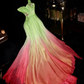 ✨Girlhomeshops-Green Red Ombre Floral Beaded Chiffon Prom Dress gh10169