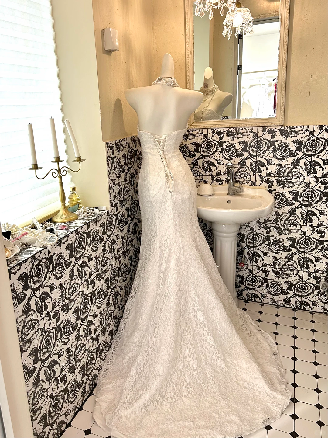 White Strapless Lace Waist-Cinched Slim Fit Minimalist Elegant Romantic Dress, Wedding Gown gh7617