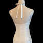 Vintage White Chiffon Halter Evening Gown, Halter V‑Neck, Ruched Twist Front, Cascading Ruffle Trim, Flowy Long Dress, Boho Bridal Prom Gown gh8904