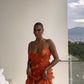 Orange Fashion Elegant Spaghetti Strap Long Ruffle Chiffon Ball Gown Evening Dress Party Dress Wedding Guest Dress gh3318