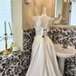 White Spaghetti Strap Waist-Cinched Fitted Full Flared Long Romantic Dress, Wedding Gown gh7546