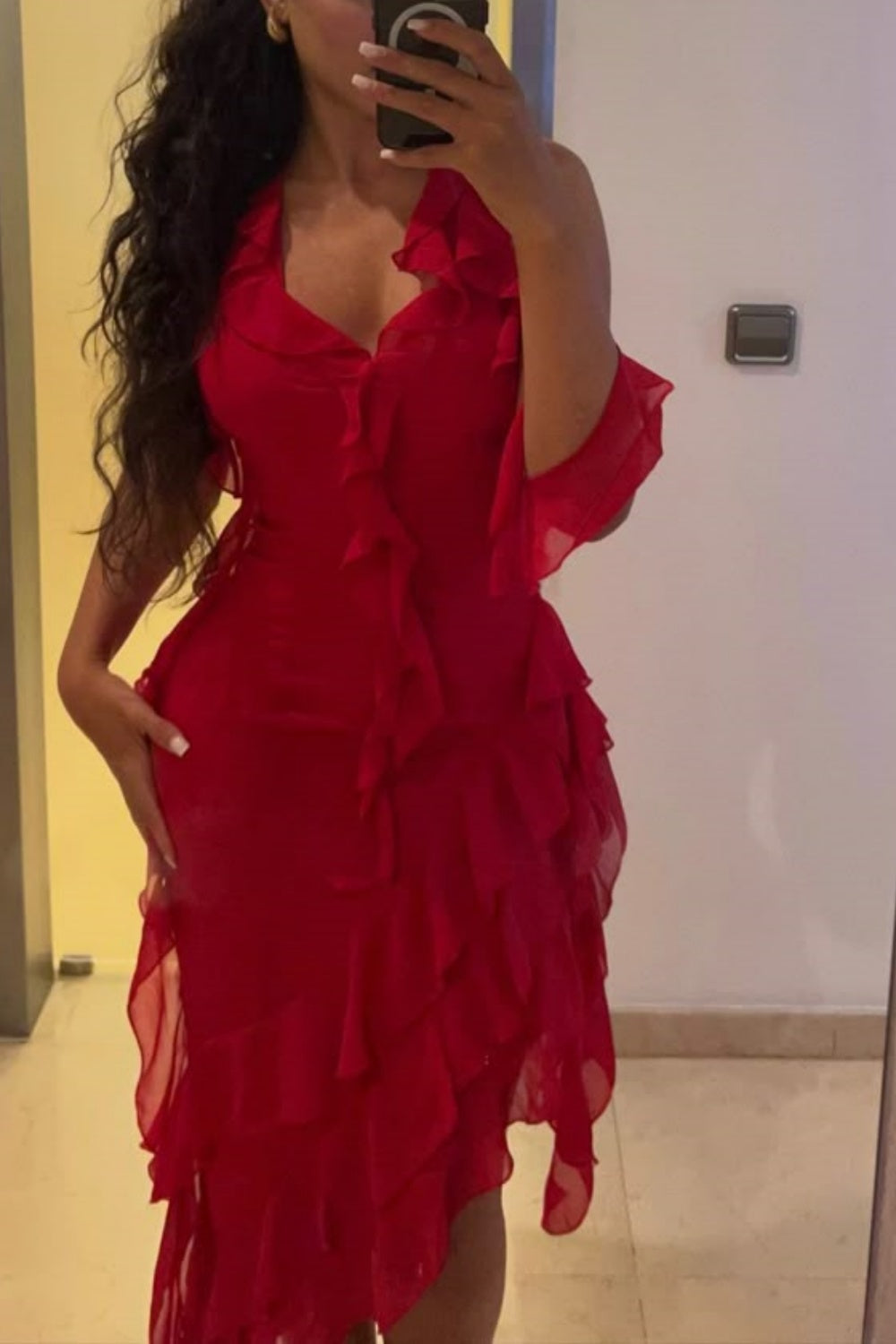 girlhomeshops-Wedding guest dress red long chiffon evening dress prom dress party dress gh5917