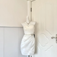 Women White Homecoming Dress, Strapless Sweetheart Neck Pleated Bodice With Rhinestone Floral Belt Draped Ruched Bodycon Mini Party Dress gh9189