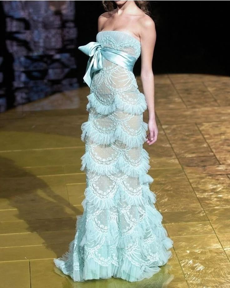 ✨Girlhomeshops-Strapless Mint Green Tiered Tulle Mermaid Prom Gown gh10202