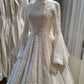 Vintage-Palastkleid im Palaststil mit hohem Kragen, Glockenärmeln und Spitze | Paillettenbesetztes Tüll-Ballkleid-Maxikleid für Hochzeit, Braut, Abendveranstaltung, Verlobung, Bankett gh6412