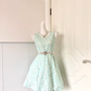Women Mint Green Homecoming Dress, Sleeveless Round Neck All‑Over Floral Lace, Pearl Rhinestone Decorative Wide Sash, High Waist Fit‑and‑Flare A‑Line Mini Cocktail Party Dress gh9239