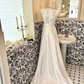 White Satin Spaghetti Strap Waist-Cinched Figure-Flattering Long Classic Elegant Romantic Dress, Wedding Gown gh7733